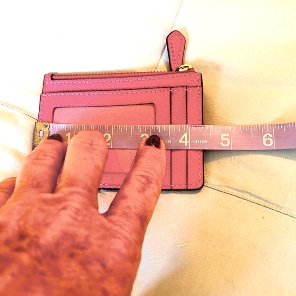 Coach Mini ID Holder with Keychain Ring Pink Saffiano Leather Gold Hardware EUC - Picture 9 of 11